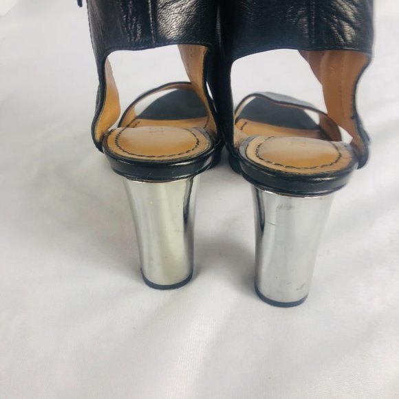 Black Nine West Sandal Ankle strap with Silver Heels 6M - Picture 6 of 12